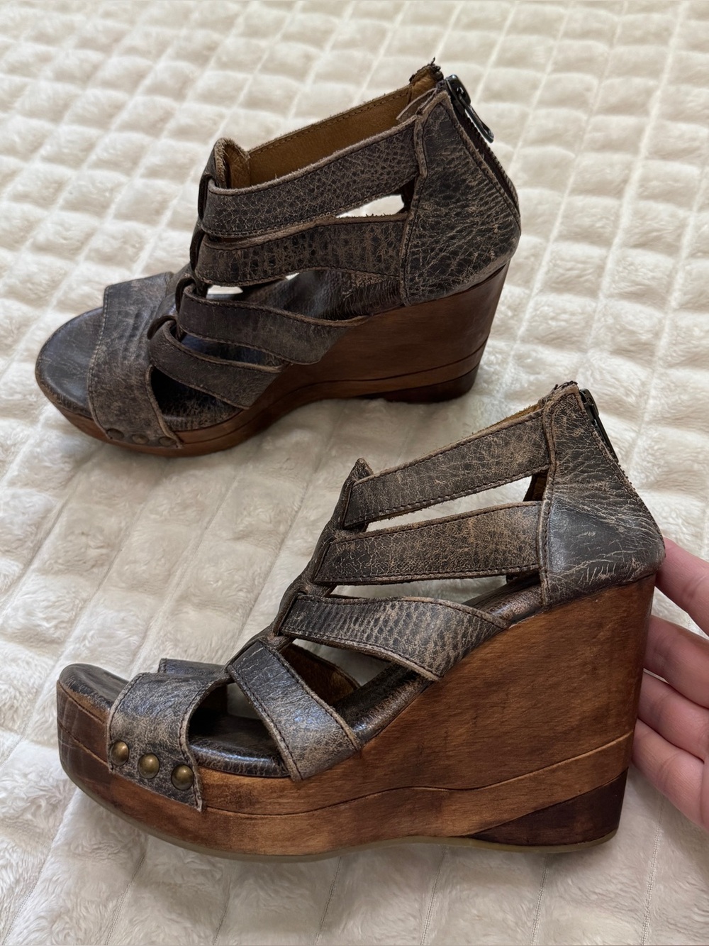 Bed Stu 6 Olinda Leather Wedge Platform Distressed Sandals ~ Boho Festival